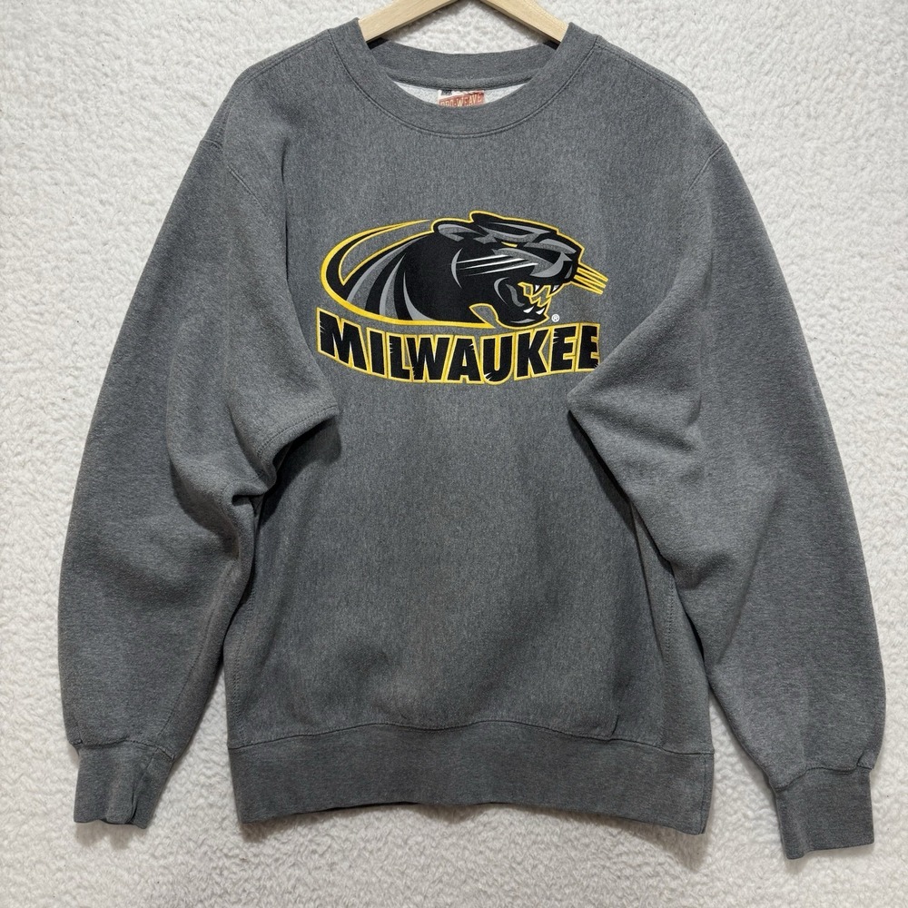 VTG Milwaukee Panthers Mens Sz M Heather‎ Gray MV Sport Pro-Weave Sweatshirt